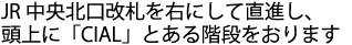 頭上にCIALの看板がある階段まで直進