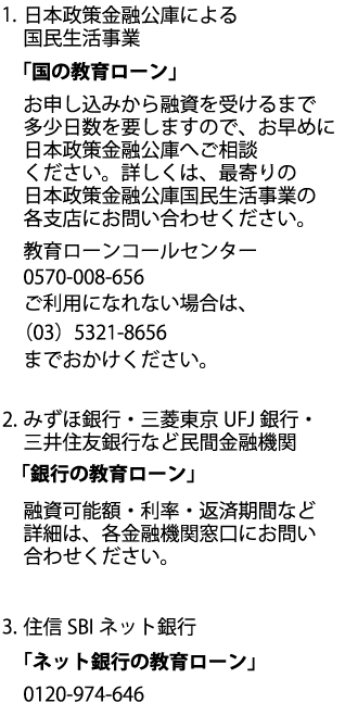 国、銀行、ネット銀行、看灯個別学院提携の金融機関よりお選びください