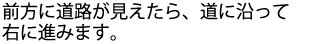 前方に道路が見えたら、道に沿って右に進みます